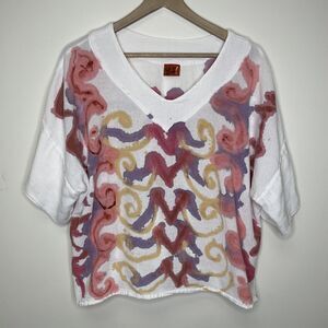 Oh my Gauze! Woman’s Size 1 white hand painted Cotton top